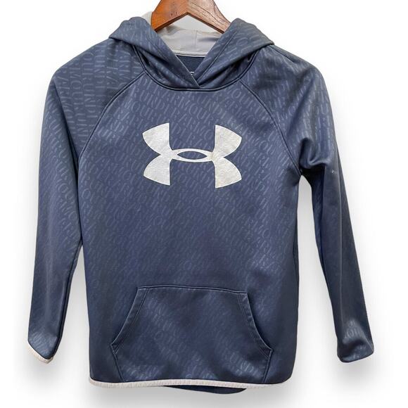 Under Armour Other - Under Armour Logo Hoodie Boys Youth L Blue Gray Sweatshirt Loose Fit Cold Gear